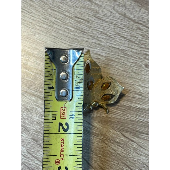 VTG Signed Golden Butterfly Brooch with Amber Color Rhinestones by J.J. - Picture 4 of 6